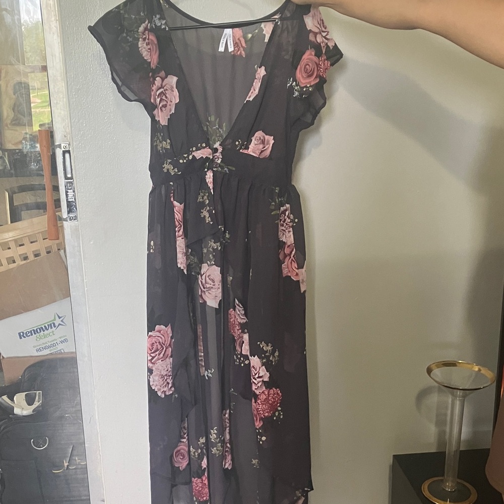 Live 4 Truth Black and Pink Floral High Low Dress